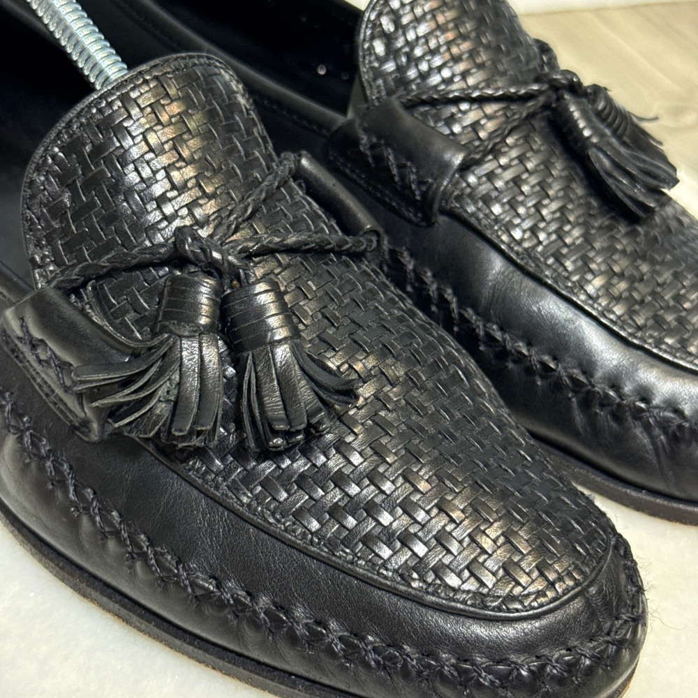 Vtg Cole Haan Country Black Woven Leather Tassel Loafers Moc Toe Italy 11139 9 B